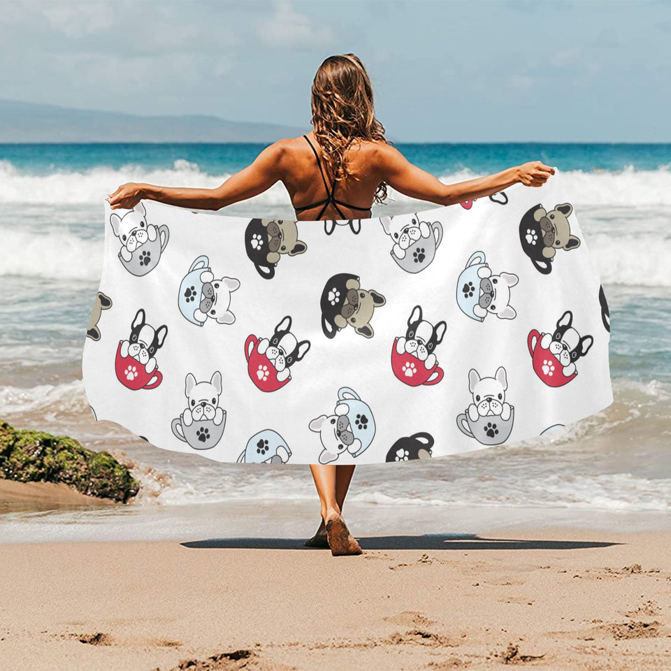 French bulldog cup paw pattern Beach Towel