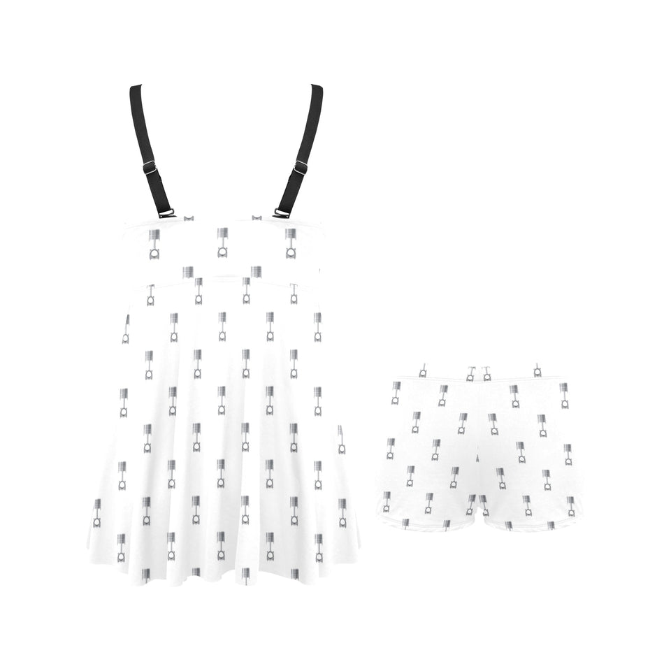 Engine Piston Background Pattern Print Design 01 Chest Sexy Pleated Two Piece Swim Dress