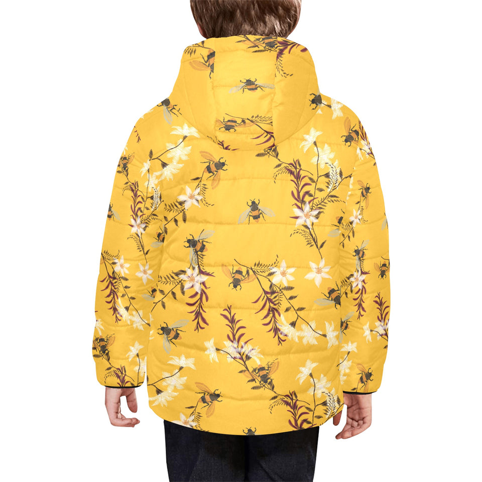 Bee flower pattern Kids' Boys' Girls' Padded Hooded Jacket