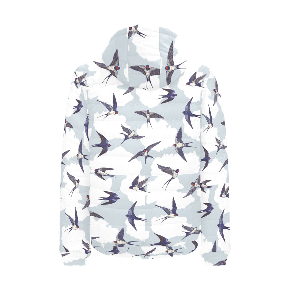 Swallow Pattern Print Design 05 Men's Padded Hooded Jacket