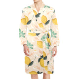 lemon flower leave pattern Men's Long Sleeve Belted Night Robe