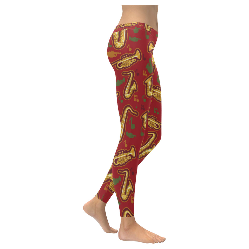 Saxophone cornet pattern red background Women's Legging Fulfilled In US