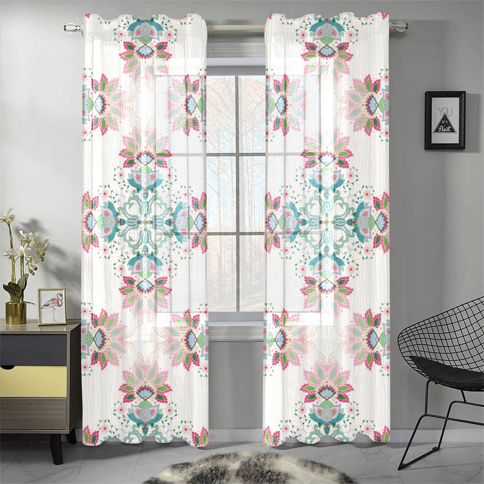 Square floral indian flower pattern Gauze Curtain