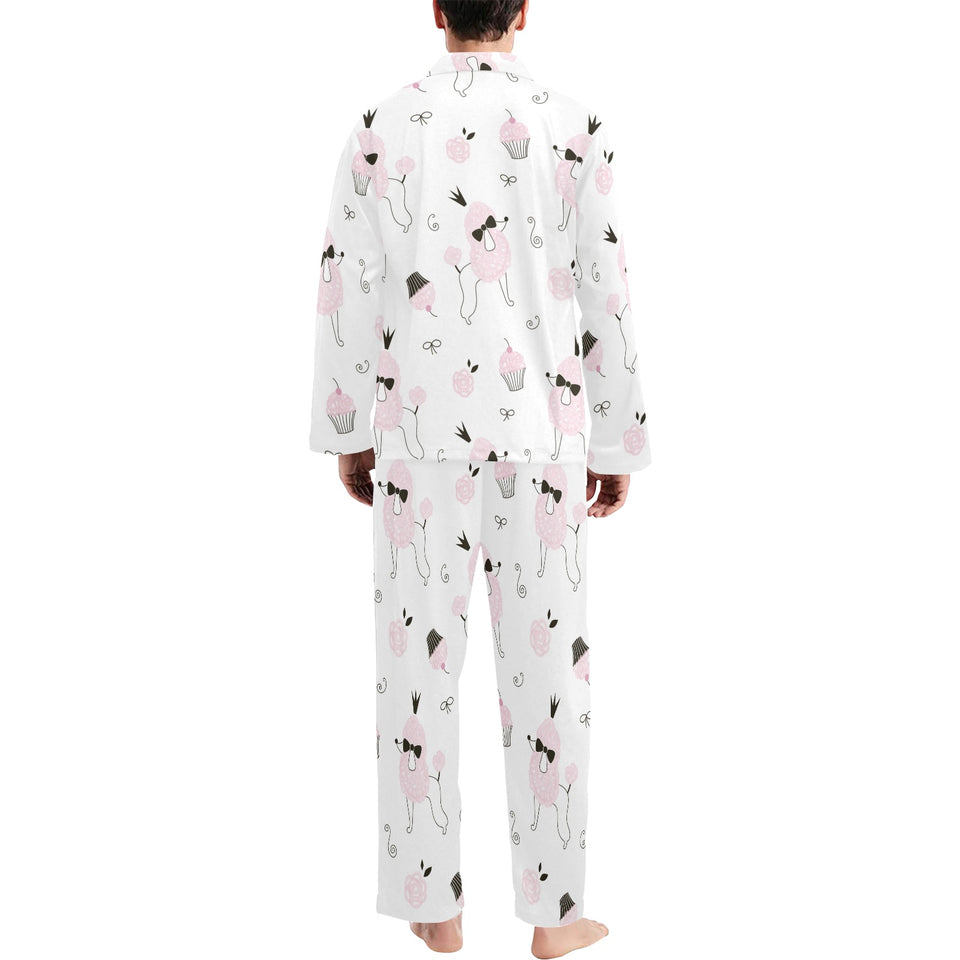 Poodle dog rose cake pattern Men's Long Pajama Set
