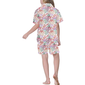 Coral Reef Pattern Print Design 03 Kids' Boys' Girls' V-Neck Short Pajama Set