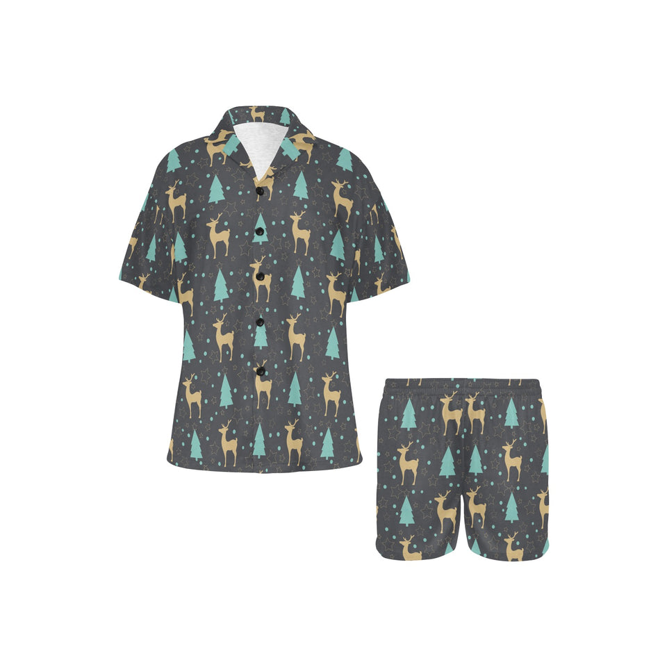 Deers star tree pattern Women's V-Neck Short Pajama Set