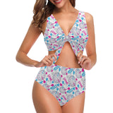 Darts Pattern Print Design 01 Chest Bowknot High Waisted Bikini Swimsuit