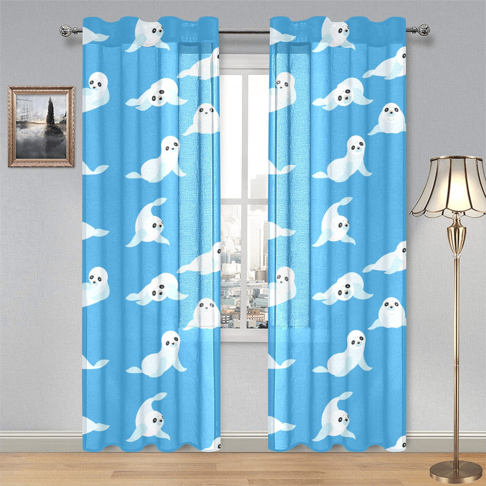 Cute sea lion seal pattern background Gauze Curtain
