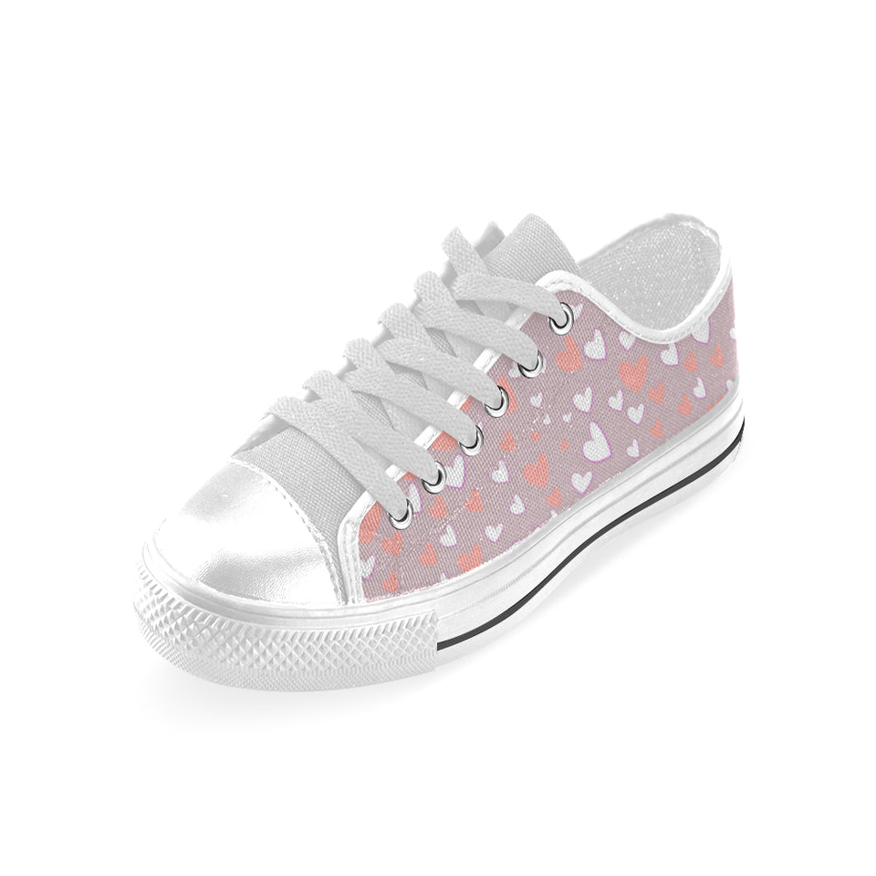 coral white heart pattern Men's Low Top Canvas Shoes White