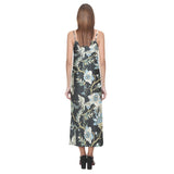 Japanese crane ornament elements V-Neck Open Fork Long Dress