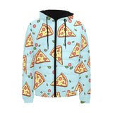 Hand drawn pizza blue background Men's Padded Hooded Jacket