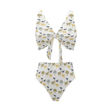 Silhouettes of goat and tree pattern Chest Bowknot High Waisted Bikini Swimsuit