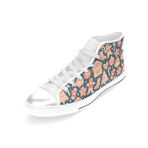 Christmas gingerbread cookie pattern Women's High Top Canvas Canvas Shoes White
