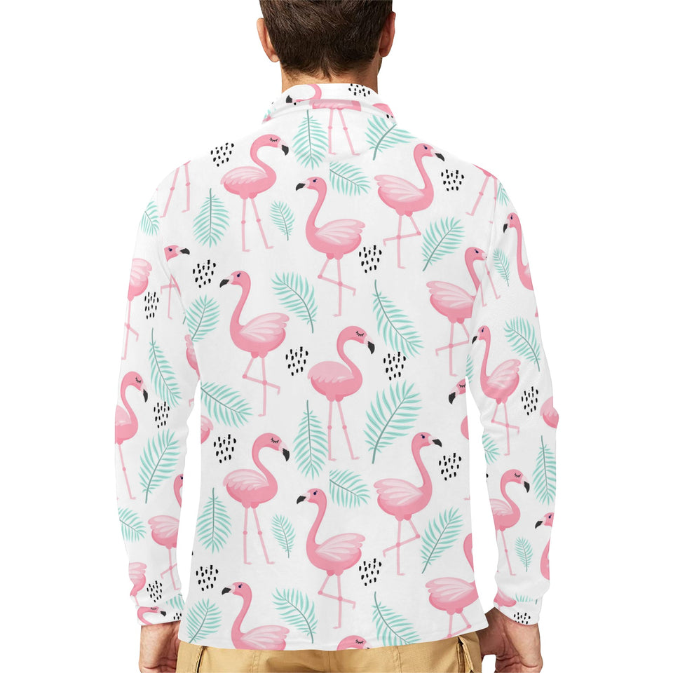 Cute flamingo pattern Men's Long Sleeve Polo Shirt