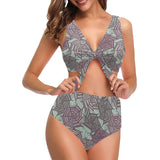 Spider web cobweb design color pattern Chest Bowknot High Waisted Bikini Swimsuit