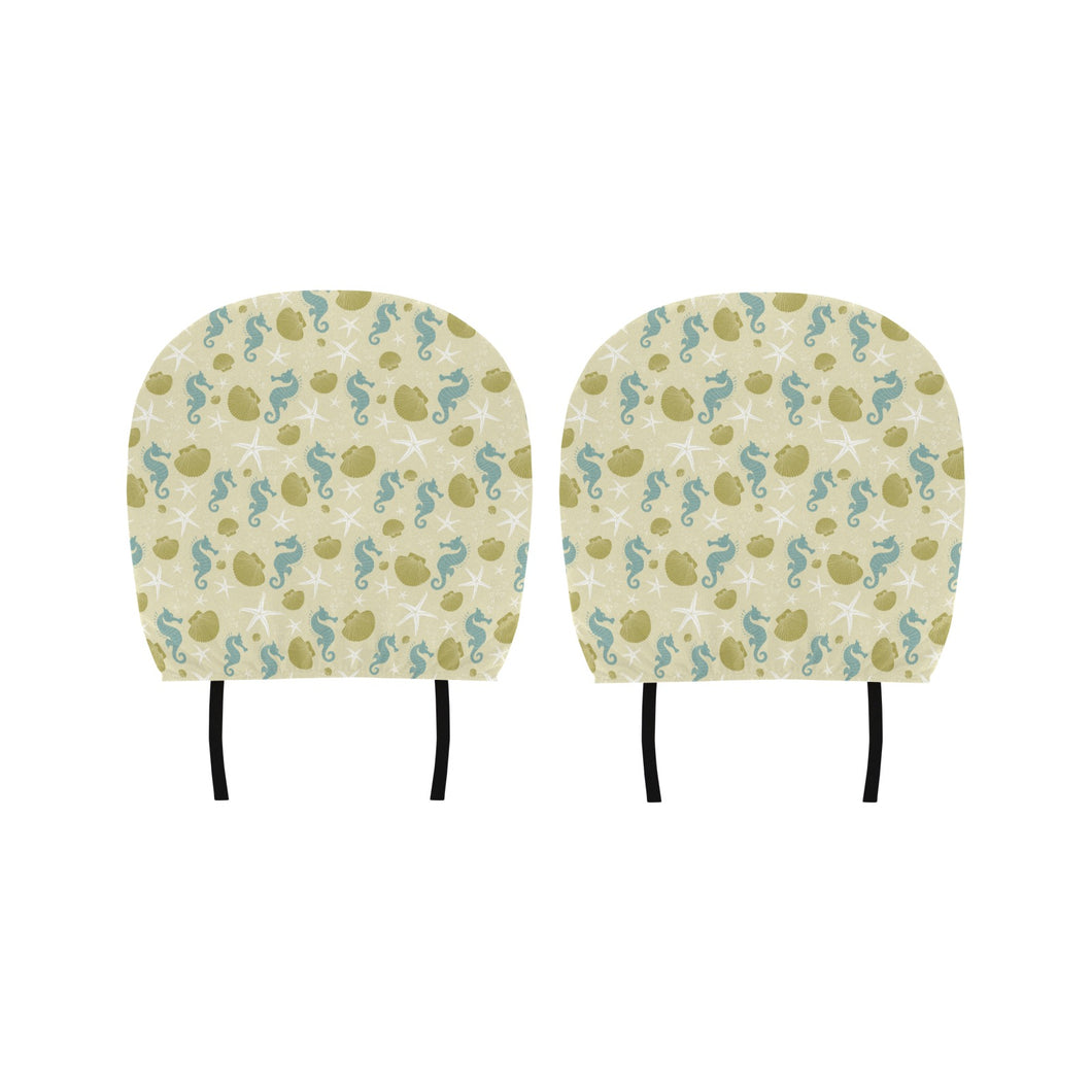 Seahorse shell starfish pattern background Car Headrest Cover