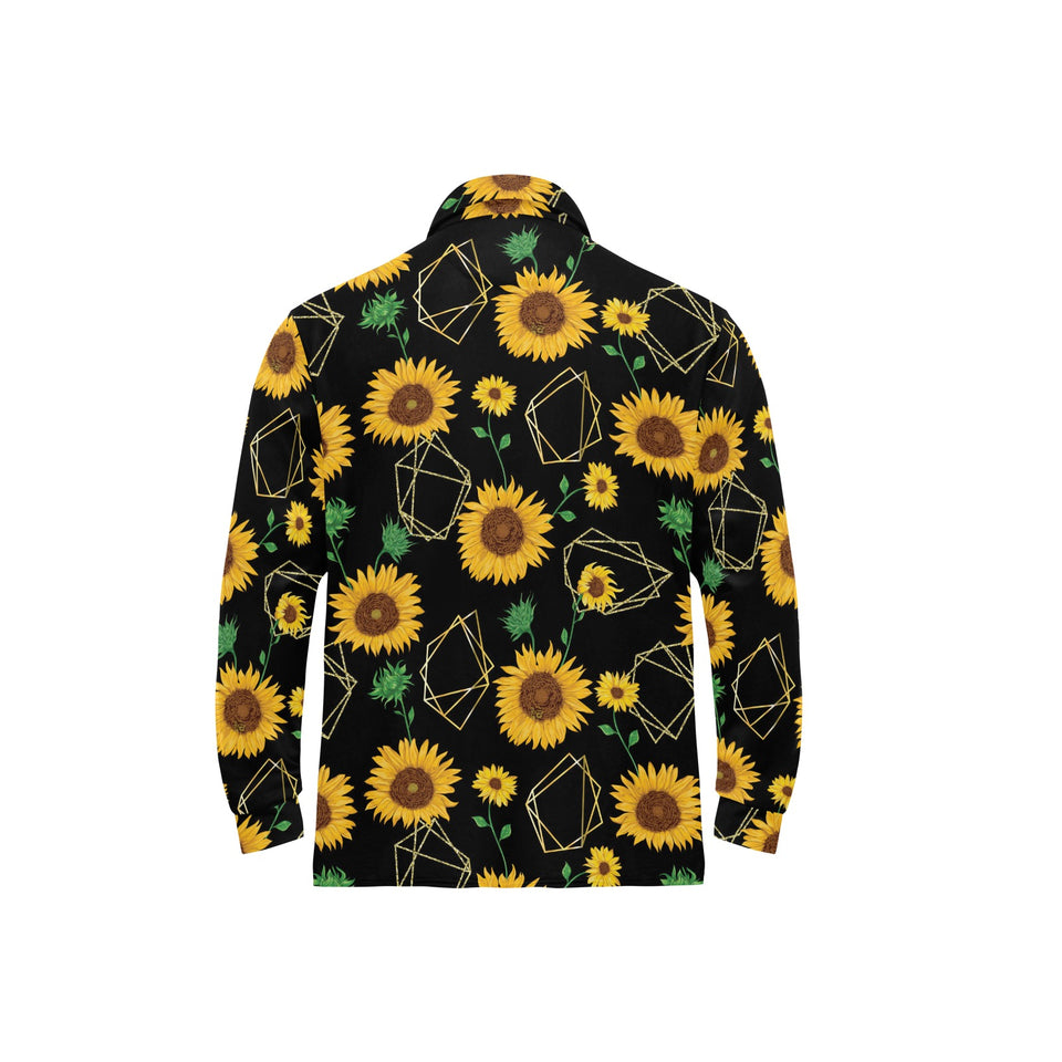 sunflower golden polygonal shapes Men's Long Sleeve Polo Shirt