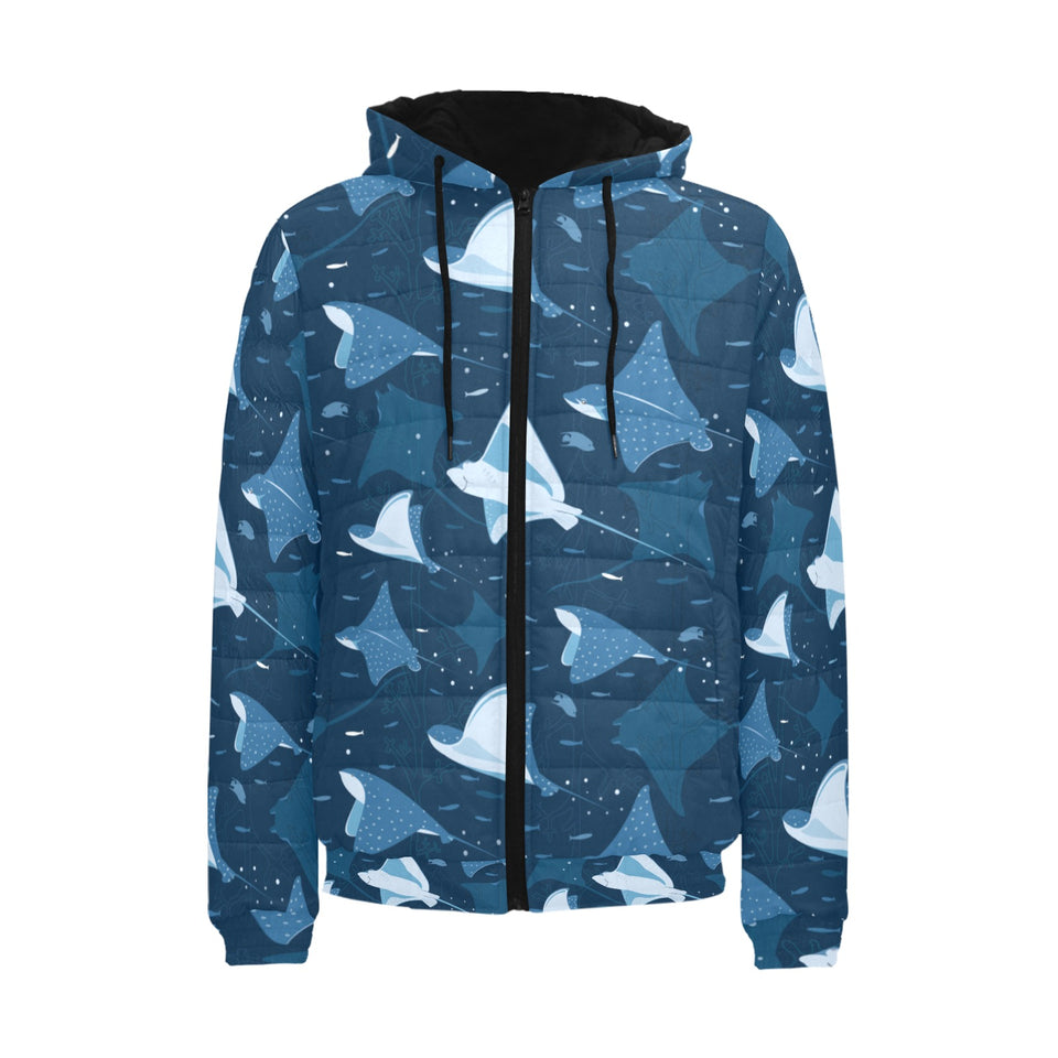 Stingray Pattern Print Design 04 Men's Padded Hooded Jacket