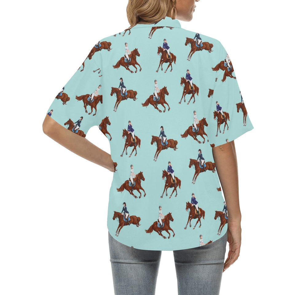 Horses running horses rider pattern Women's All Over Print Hawaiian Shirt