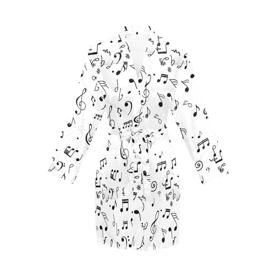 Music Notes Pattern Print Design 04 Women's Long Sleeve Belted Night Robe