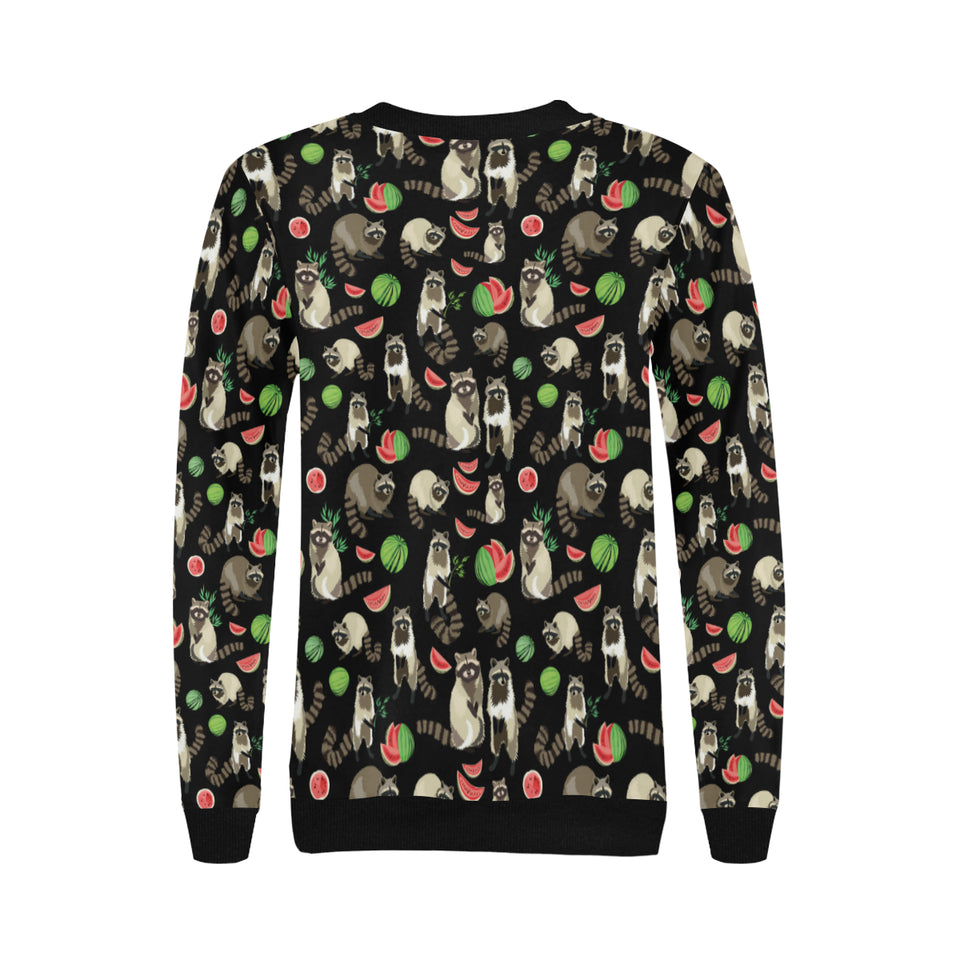 Raccoon watermelon pattern Women's Crew Neck Sweatshirt