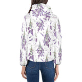 lavender flower design pattern Women's Padded Hooded Jacket