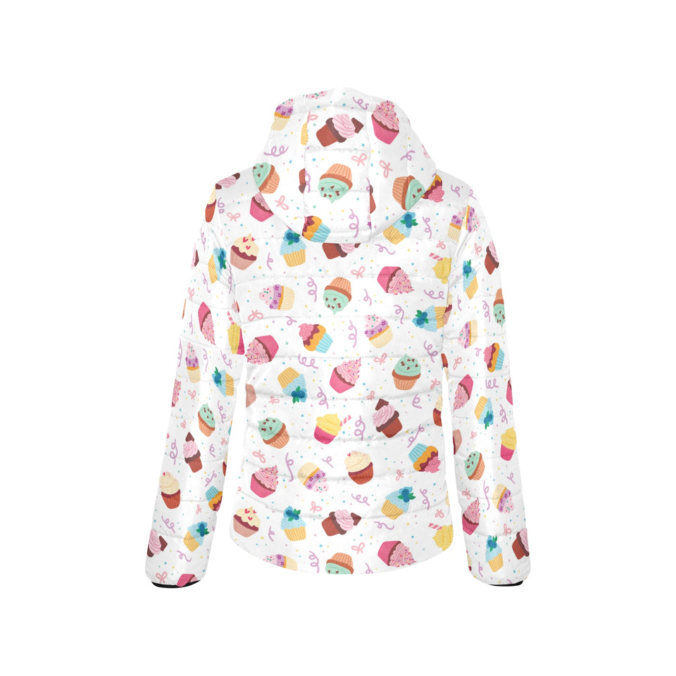 Cake cupcake design pattern Women's Padded Hooded Jacket