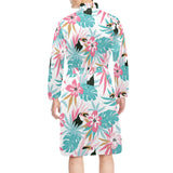 Toucan tropical flower leave pattern Men's Long Sleeve Belted Night Robe