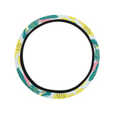 Cute parrot toucan flamingo cactus exotic leaves p Car Steering Wheel Cover