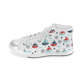 Cute color paper sailboat pattern Women's High Top Canvas Shoes White