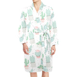 Pastel color cactus pattern Men's Long Sleeve Belted Night Robe
