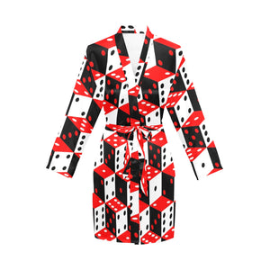 Dice Pattern Print Design 02 Women's Long Sleeve Belted Night Robe