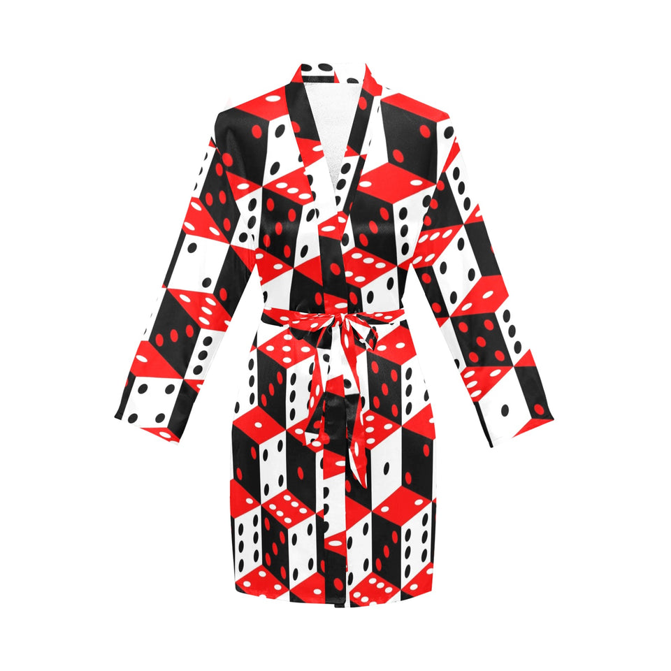 Dice Pattern Print Design 02 Women's Long Sleeve Belted Night Robe