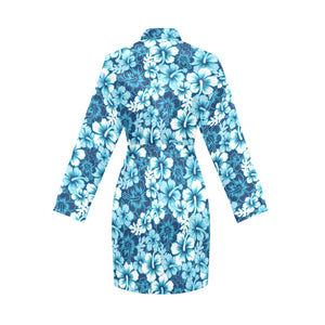 Hibiscus Pattern Print Design 03 Women's Long Sleeve Belted Night Robe