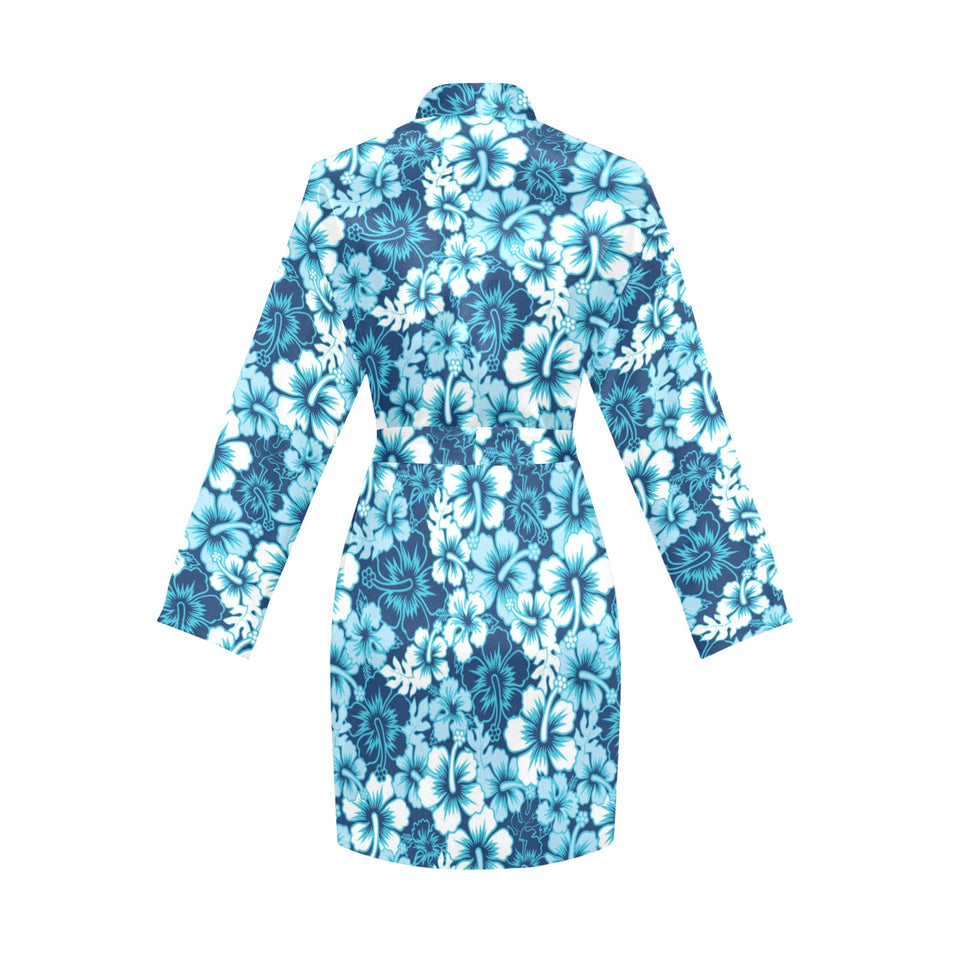 Hibiscus Pattern Print Design 03 Women's Long Sleeve Belted Night Robe