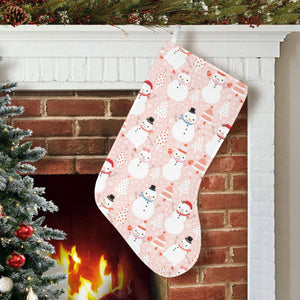 Cute snowman christmas tree snowpink background Christmas Stocking