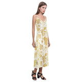 Gold grape pattern V-Neck Open Fork Long Dress