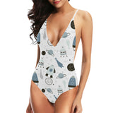 Hand drawn space elements space rocket star planet Women's One-Piece Swimsuit