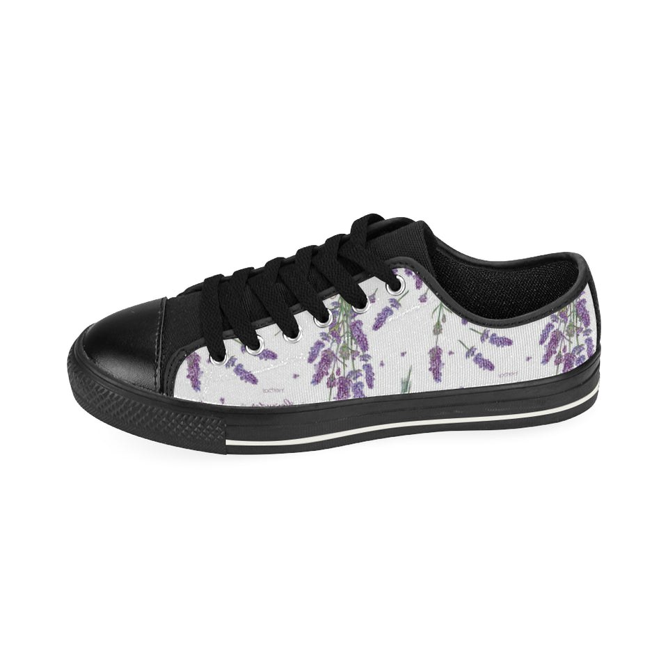 lavender flower design pattern Men's Low Top Canvas Shoes Black
