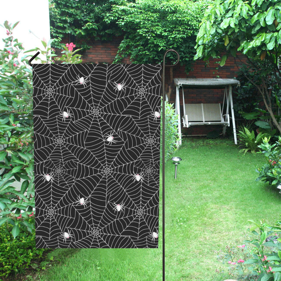 Spider web design pattern Black background white c House Flag Garden Flag