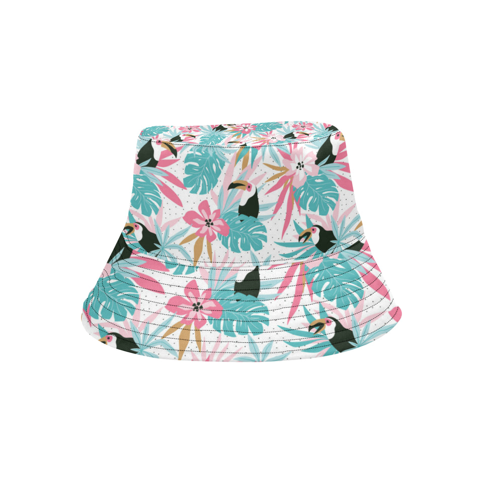 Toucan tropical flower leave pattern Unisex Bucket Hat