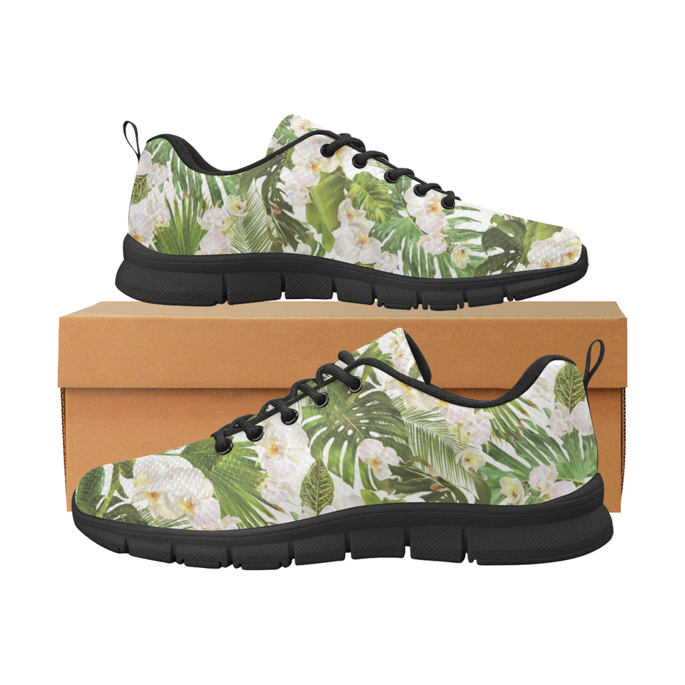 White orchid flower tropical leaves pattern Men's Sneaker Shoes