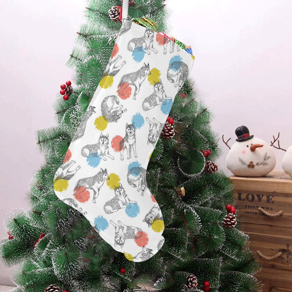 Siberian husky and colorful circle pattern Christmas Stocking