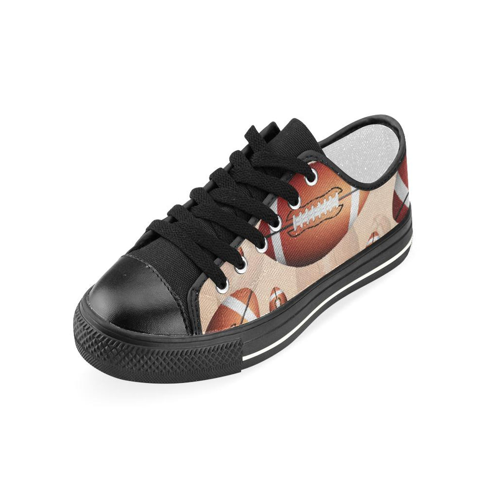 American football ball design pattern Kids' Boys' Girls' Low Top Canvas Shoes Black