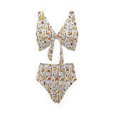 Giraffe Pattern Print Design 04 Chest Bowknot High Waisted Bikini Swimsuit
