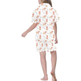 Chihuahua bone paw pattern Kids' Boys' Girls' V-Neck Short Pajama Set
