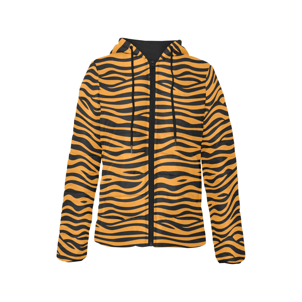 Bengal tigers skin print pattern background Women's Padded Hooded Jacket