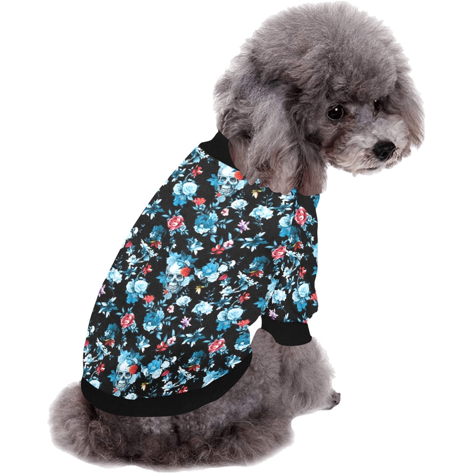 Skull flower roses leave pattern All Over Print Pet Dog Round Neck Fuzzy Shirt