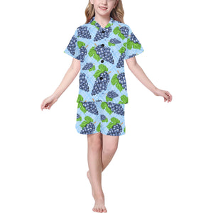 Watercolor grape pattern Kids' Boys' Girls' V-Neck Short Pajama Set