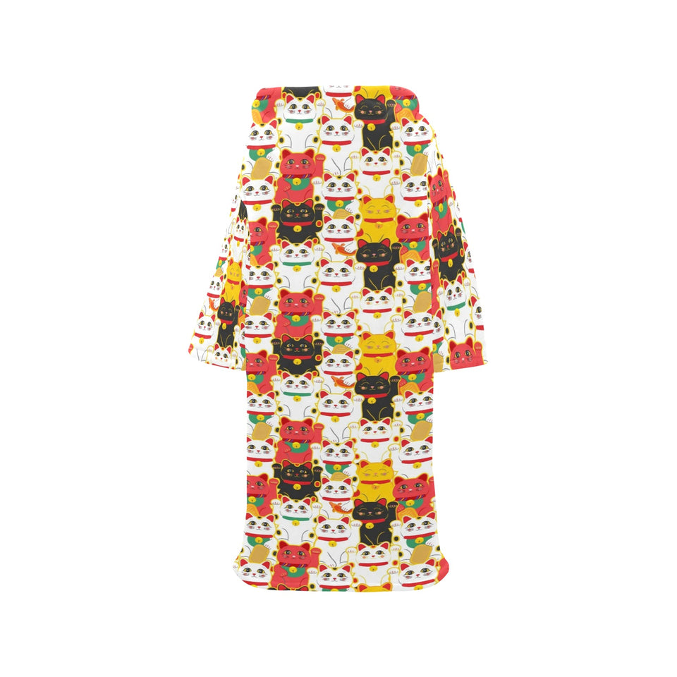 Colorful Maneki neko cat pattern Blanket Robe with Sleeves